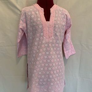 Cotton pink tunic, white/pink embroidery